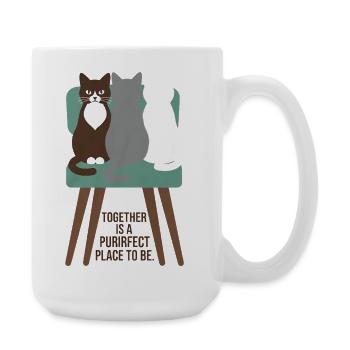 Three Cats on Purrfect Table - Large Mug 440 ml - white - Right