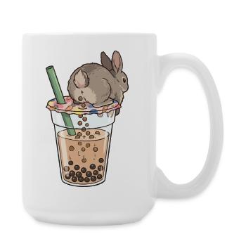 Bubble Tea Boba Drôle de Lapin mignon - Grande tasse 440 ml - blanc - Droite