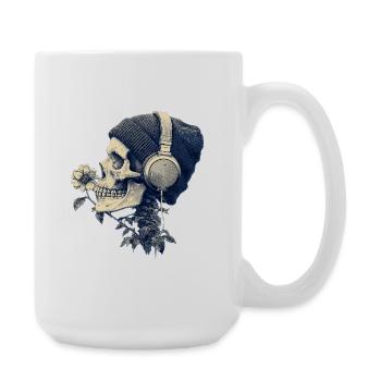Schädel mit Kopfhörer und Blumen - Große Tasse 440 ml - Weiß - Rechts