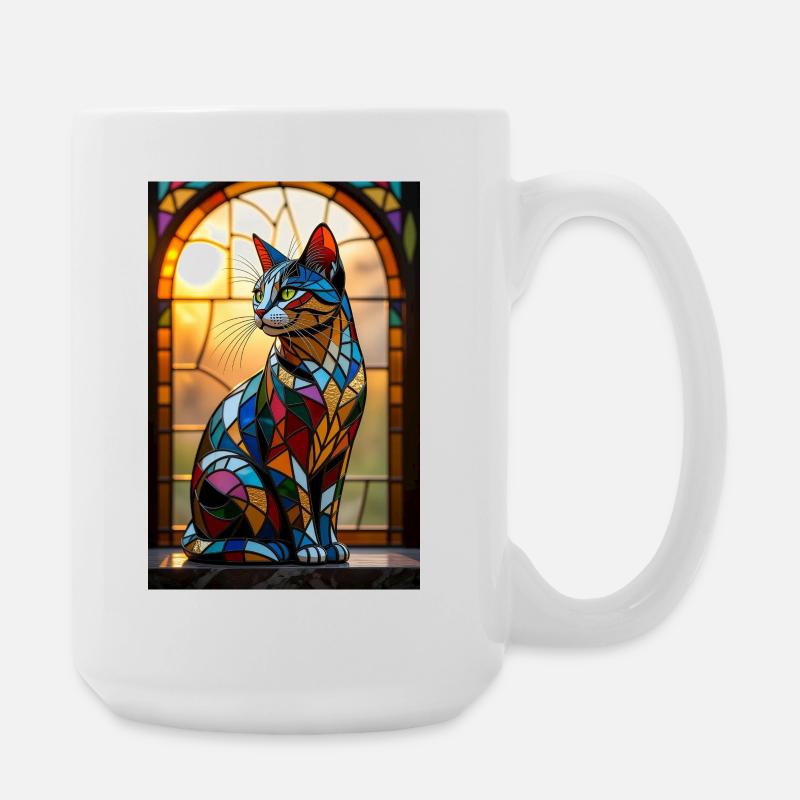 Gato Art Deco in buntem Buntglas - Große Tasse 440 ml - Weiß
