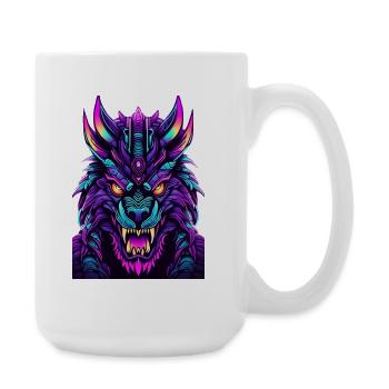 Neon Wolfsgeist - Große Tasse 440 ml - Weiß - Rechts
