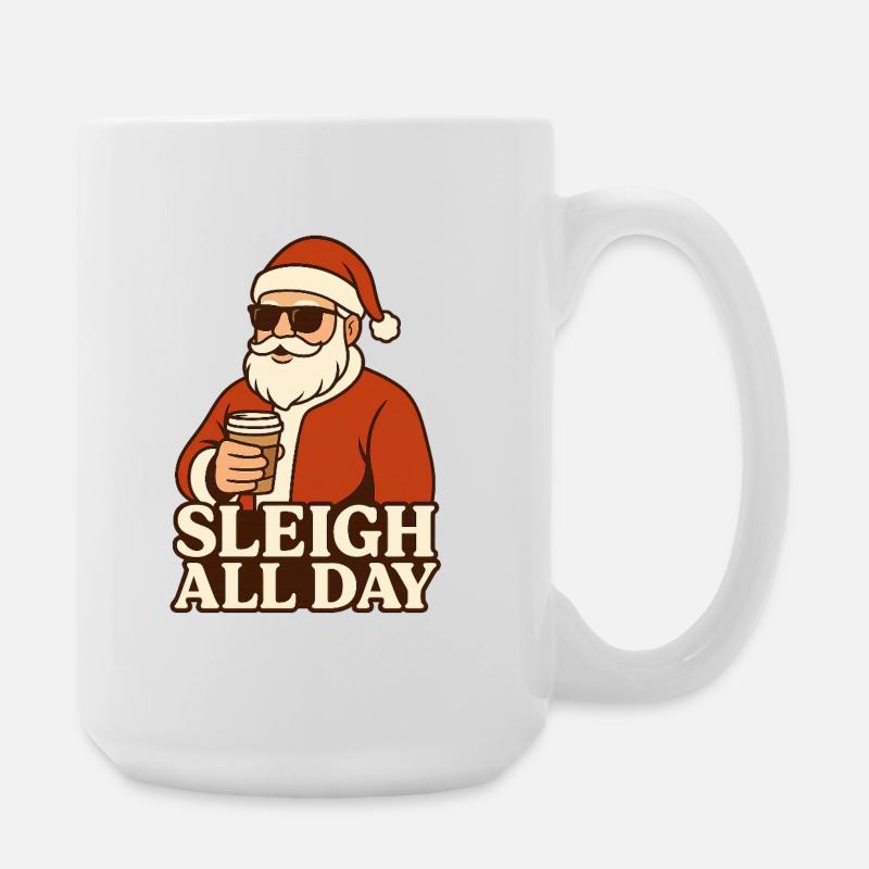 Schlitten den ganzen Tag Weihnachtsmann - Große Tasse 440 ml - Weiß