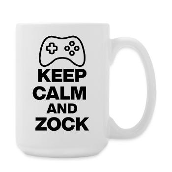 KEEP CALM AND ZOCK! GAMING GAMER KONSOLE PC black - Große Tasse 440 ml - Weiß - Rechts