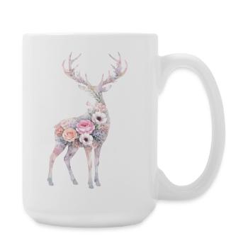 Hirsch Aquarell Silhouette Blumen - Große Tasse 440 ml - Weiß - Rechts