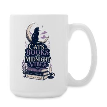 Katzen Bücher Mond Mystisch Geschenk für Leser - Große Tasse 440 ml - Weiß - Rechts