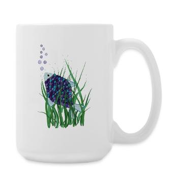 Abstrakter Fisch im Unterwasser Seegras Design - Große Tasse 440 ml - Weiß - Rechts