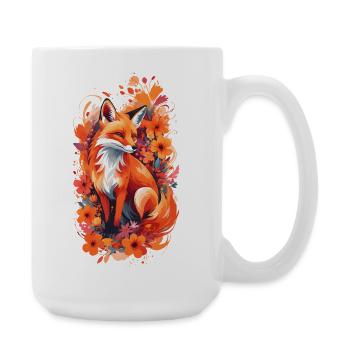 Fox flowers fox lover gift forest animal - Large Mug 440 ml - white - Right