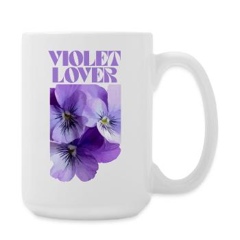 Violet Pansy Floral Design - Large Mug 440 ml - white - Right