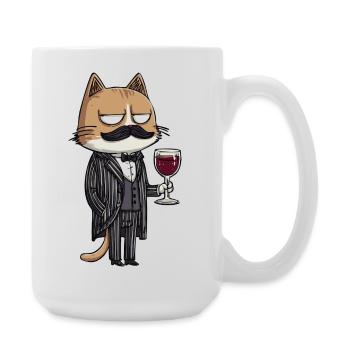 Mafia Cat with Wine | Funny Cartoon Illustration - Große Tasse 440 ml - Weiß - Rechts