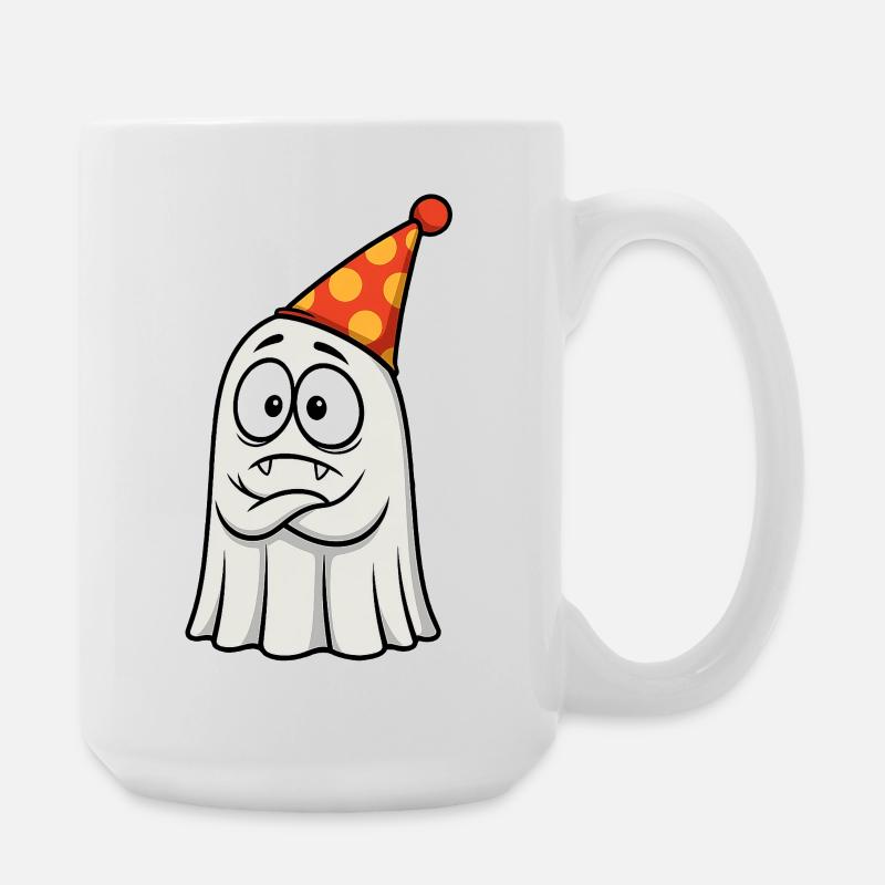 Grumpy Ghost with Party Hat - Large Mug 440 ml - white