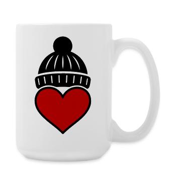 Herz Winter Mütze Liebe - Große Tasse 440 ml - Weiß - Rechts