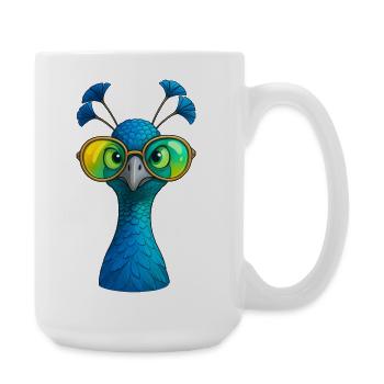 Blauer Pfau Motiv Pfauenrad Pfauenliebhaber - Große Tasse 440 ml - Weiß - Rechts