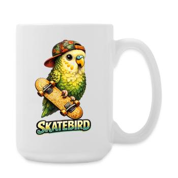 Skatebird – Tropischer Papagei mit Skateboard & Ca - Große Tasse 440 ml - Weiß - Rechts