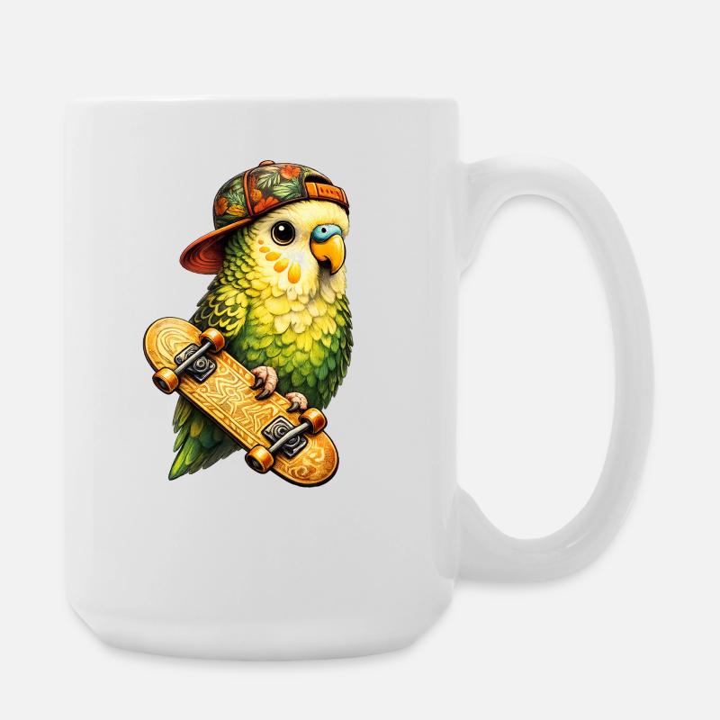 Cool Skatebird – Parrot with Cap & Skateboard - Large Mug 440 ml - white