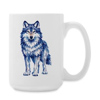 Modern polygon wolf design in shades of blue - Large Mug 440 ml - white - Right