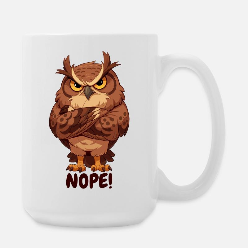 Nope! Grimmige Eule mit Attitüde - Große Tasse 440 ml - Weiß