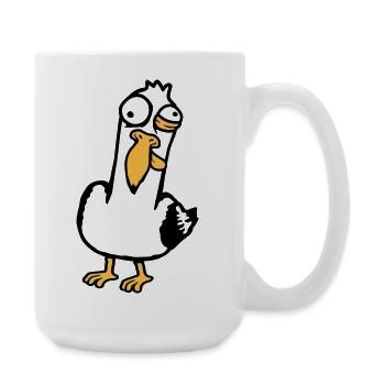 Verrückte Möwe Schielend Grimasse Wahnsinnig Vogel - Große Tasse 440 ml - Weiß - Rechts