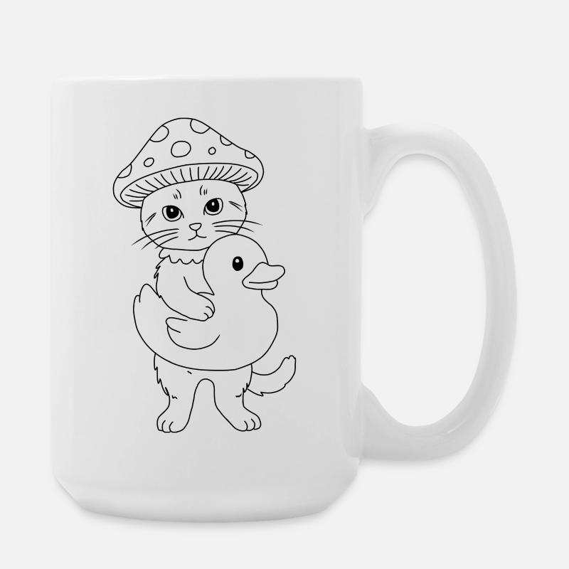 Pilzkatze mit Ente - Große Tasse 440 ml - Weiß
