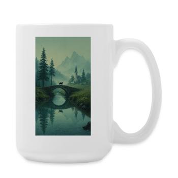 Schwarze Katze an Steinbrücke – Asian Zen Design - Große Tasse 440 ml - Weiß - Rechts