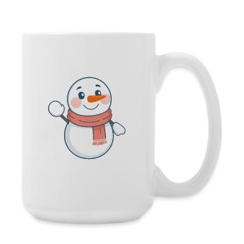 Bonhomme de neige douillet avec écharpe corail - Conception de Noël - Grande tasse 440 ml - blanc - Droite