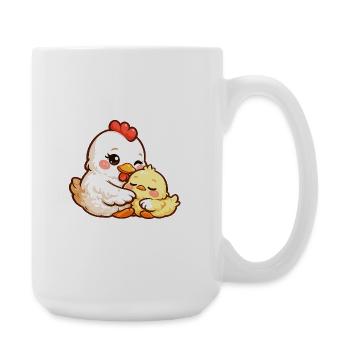 Hennenmutter kuschelt mit ihrem kleinen Küken - Große Tasse 440 ml - Weiß - Rechts