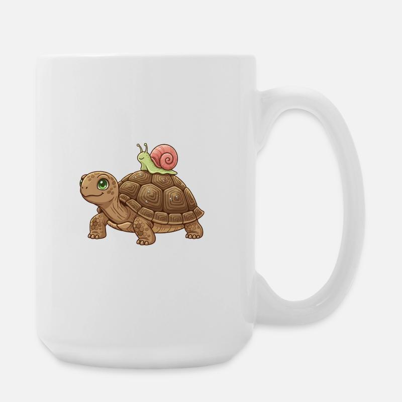 schnecke-reitet-schildkroete-team-langsam-lusti - Große Tasse 440 ml - Weiß