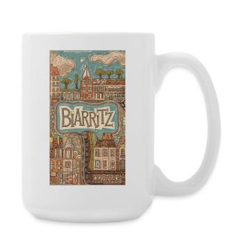 Biarritz Meer Retro Illustration Frankreich Stadt - Große Tasse 440 ml - Weiß - Rechts