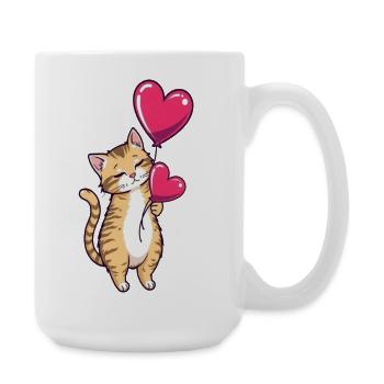Katze mit Herz Ballon Geschenk Geburtstag - Große Tasse 440 ml - Weiß - Rechts