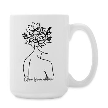 Grow from Within - Floral Lines Art Woman - Large Mug 440 ml - white - Right