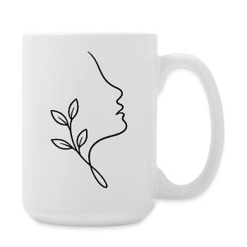 Liniengesicht mit Blattwerk - Große Tasse 440 ml - Weiß - Rechts
