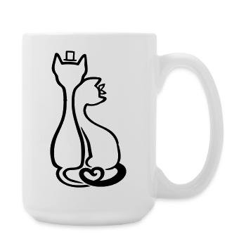 Elegant Cat Couple Line Art | Love & Romance Style - Große Tasse 440 ml - Weiß - Rechts