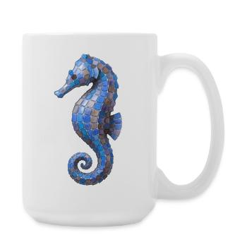 Mosaïque de l’hippocampe - Conception de la mer bleue - Grande tasse 440 ml - blanc - Droite