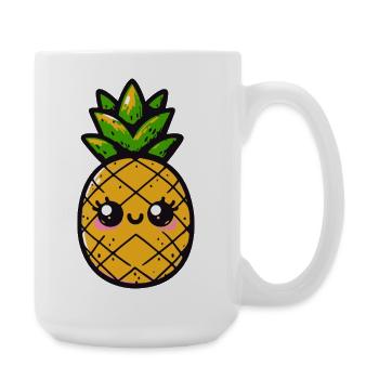 Kawaii-Ananas mit grünem Laub - Große Tasse 440 ml - Weiß - Rechts