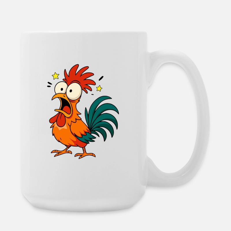 Crazy Rooster – Funny Chicken Cartoon Meme Design - Große Tasse 440 ml - Weiß