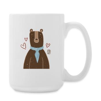 Cute bear with blue scarf - Large Mug 440 ml - white - Right