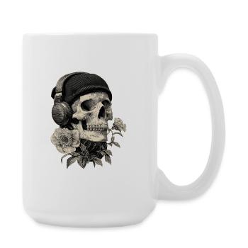Schädel mit Kopfhörer und Rose - Große Tasse 440 ml - Weiß - Rechts