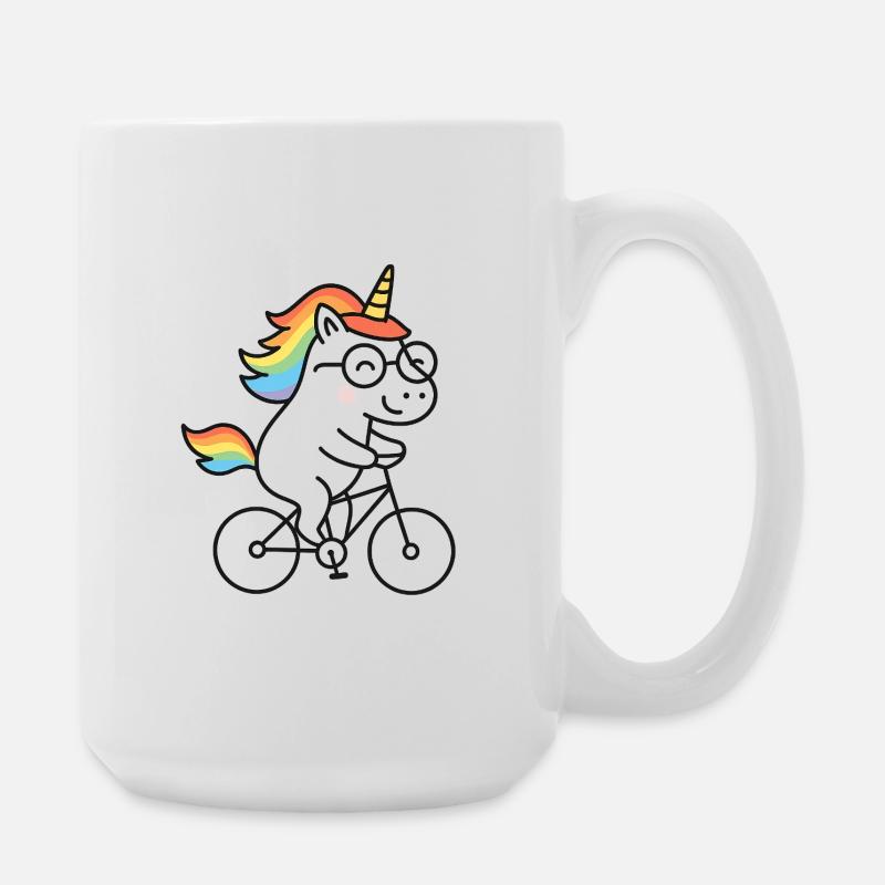 Rainbow Unicorn on Bicycle - Large Mug 440 ml - white