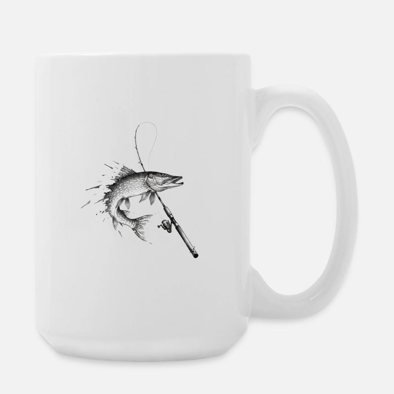 Hecht Esox Raubfisch Rute Ink Vektor - Große Tasse 440 ml - Weiß