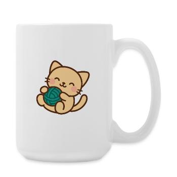 Cuddly kitten and blue ball - Large Mug 440 ml - white - Right