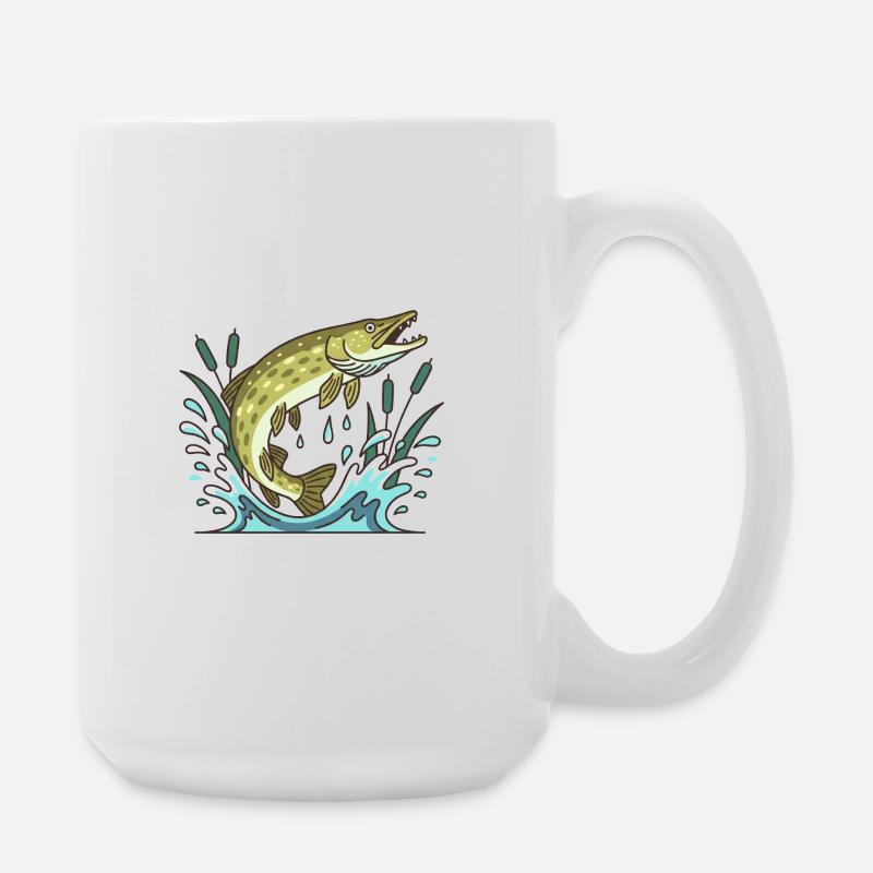Pike fishing predatory fish - Large Mug 440 ml - white