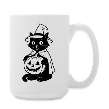 Chat tenant une citrouille T-shirt d’Halloween - Grande tasse 440 ml - blanc - Droite