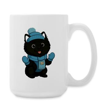 Kuschelhund mit Blauem Hut und Schal - Große Tasse 440 ml - Weiß - Rechts