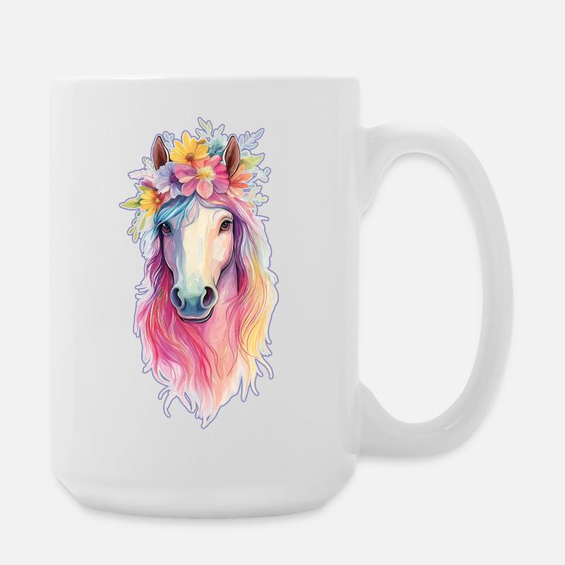 cheval coloré - Grande tasse 440 ml - blanc