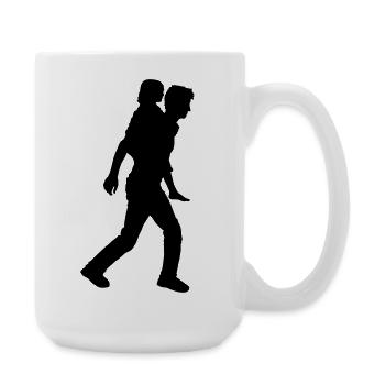 Vater Kind Silhouette Spazieren Familie Papa Liebe - Große Tasse 440 ml - Weiß - Rechts