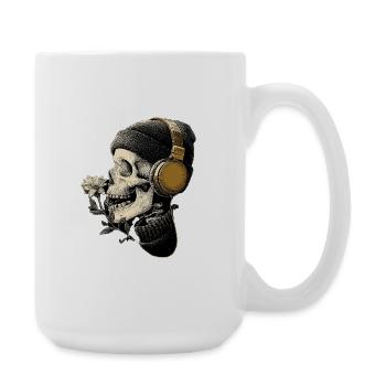Kopfhörer-Skull mit Blume - Große Tasse 440 ml - Weiß - Rechts