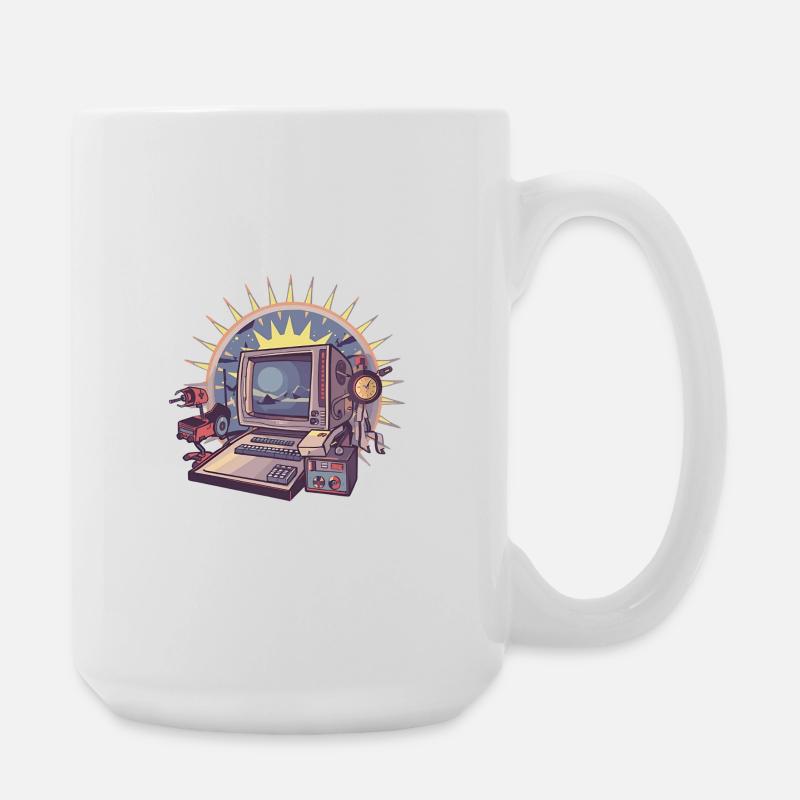 Futuristischer Computer mit Retro-Elementen - Große Tasse 440 ml - Weiß