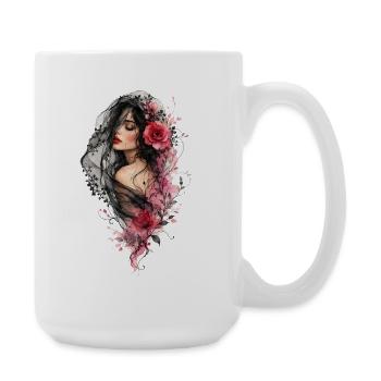 Frau mit schwarzem Schleier und Blüten - Große Tasse 440 ml - Weiß - Rechts