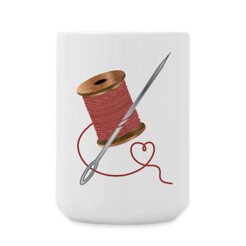 Aiguille et fil à coudre avec beaucoup d’amour - Grande tasse 440 ml - blanc - Devant