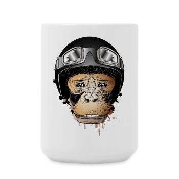 Singe avec casque de moto rétro et lunettes de moto - Grande tasse 440 ml - blanc - Devant