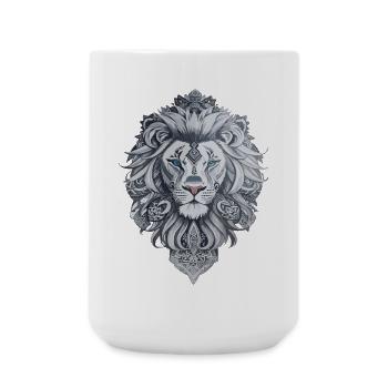 Tête de lion style tatouage maori - Grande tasse 440 ml - blanc - Devant